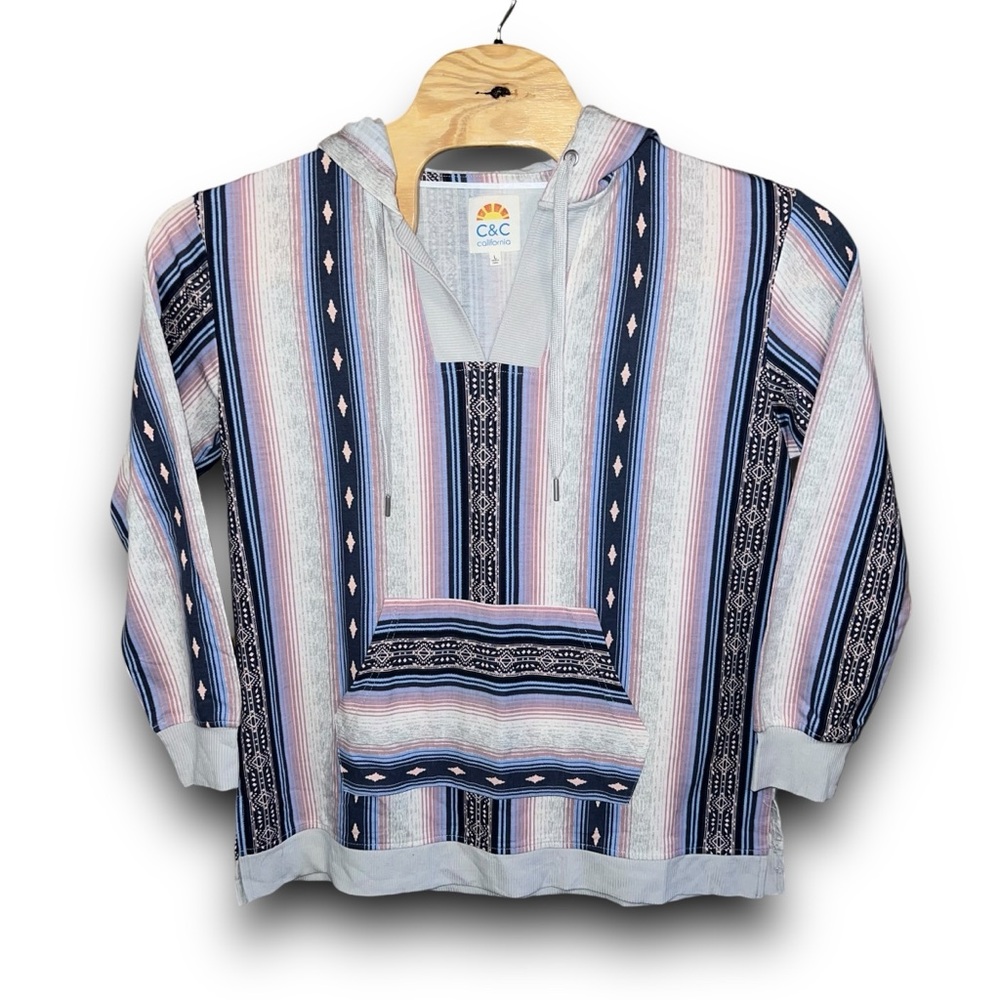 C&C California L Hoodie Women Multicolor Baja Beach Pullover Pocket Aztec Wester